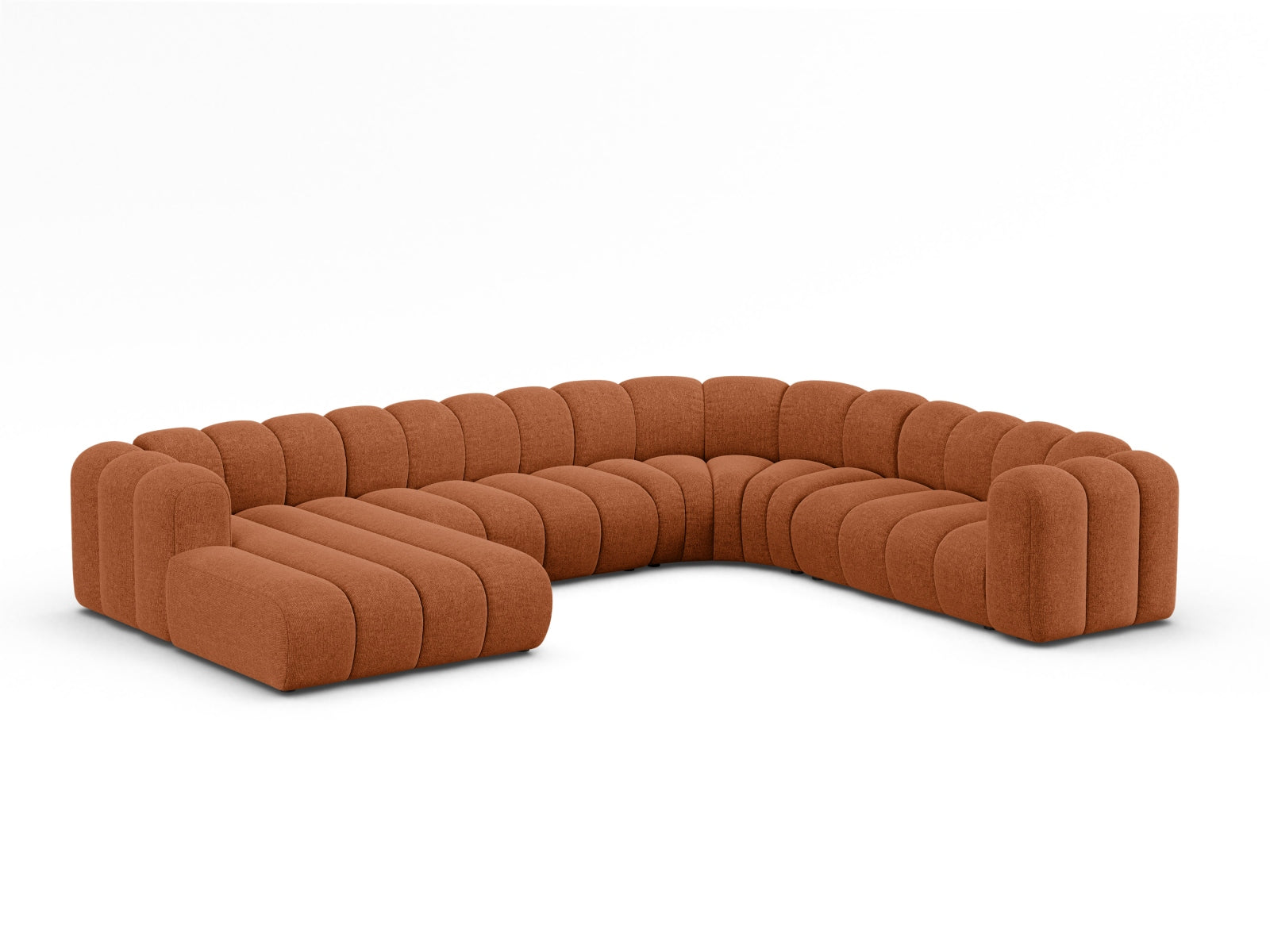 Elegantes Lupine Modular Panoramic Ecksofa rechts für 6 Personen in stilvollem Brick-Eden, ideal für moderne Wohnräume.