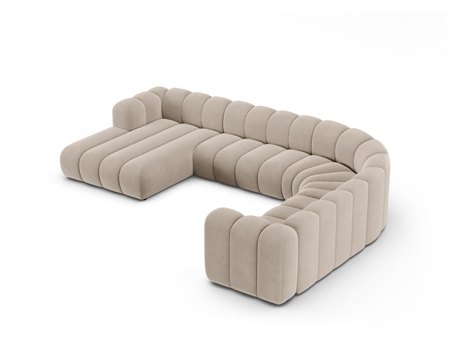 Elegantes, modulares Ecksofa in Beige aus Velours von Micadoni, perfekt für gesellige Runden und stilvolle Einrichtung, für bis zu 6 Personen.