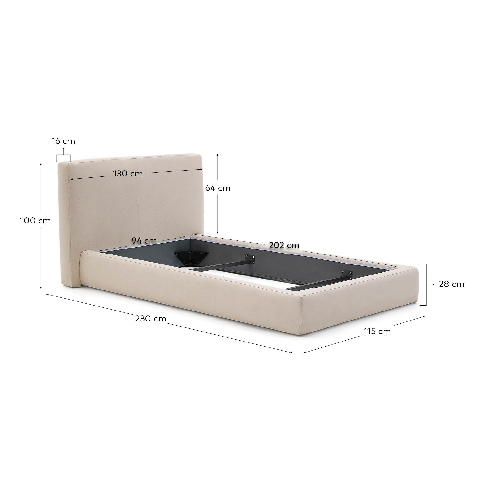 Entdecken Sie das elegante Abziehbare Bett Blok in Beige von Kave Home. Ideal für 90 x 200 cm Matratzen, vereint es Komfort und umweltfreundliches Design.
