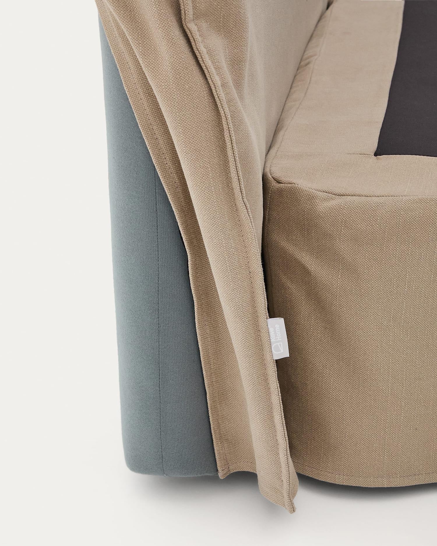 Eleganter Kopfteilbezug Jaira in taupe, gefertigt aus feinem Leinen und Baumwolle. Perfekt für 160 cm Betten, atmungsaktiv und pflegeleicht.