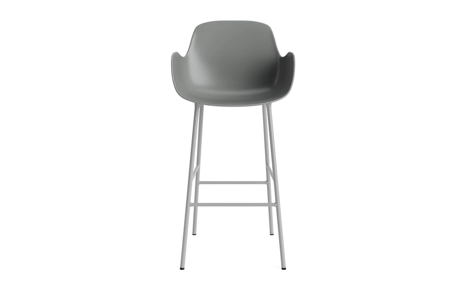 Stylischer Form Barstuhl mit Armlehne von Normann Copenhagen, 75 cm hoch, aus robustem Stahl und pflegeleichtem Kunststoff – ideal für moderne Wohnräume.