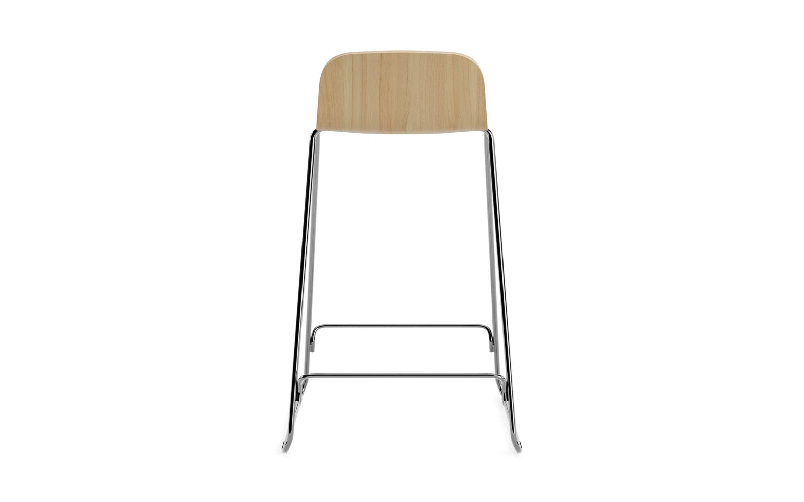 Entdecken Sie den Just Barhocker mit Lehne 65 cm von Normann Copenhagen – ein stilvolles Möbelstück aus Eiche und Chrom, das jedem Raum Eleganz verleiht.