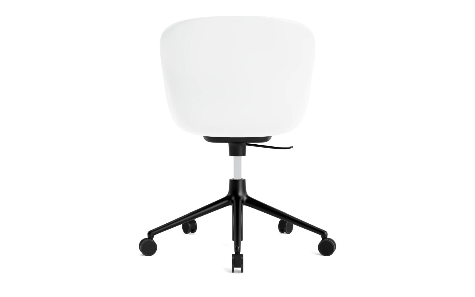 Moderner Hyg Drehstuhl in Weiß von Normann Copenhagen, ideal für stilvolle Büros und Home-Offices, vereint Funktionalität und skandinavische Ästhetik.