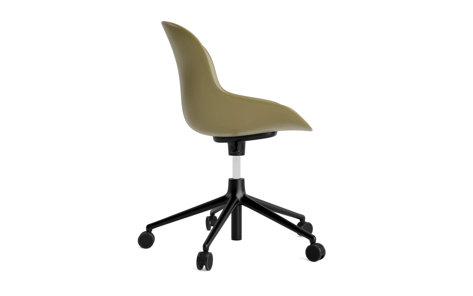 Eleganter Hyg Drehstuhl in Olivgrün von Normann Copenhagen, ideal für modernes Bürodesign und komfortables Sitzen.