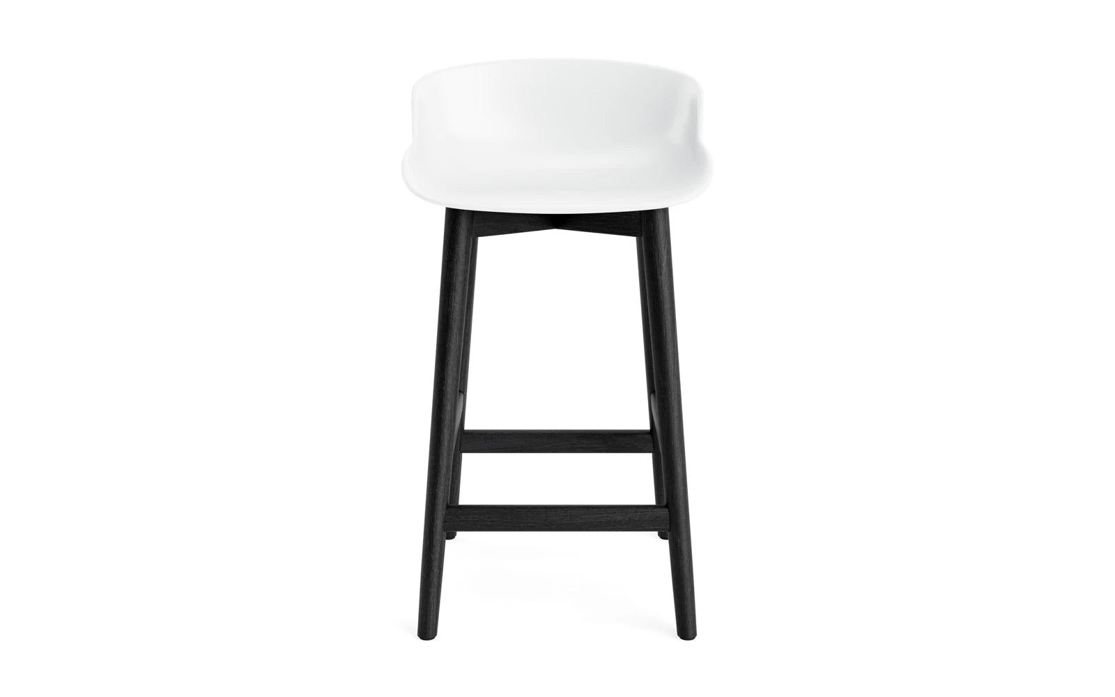Stylischer Hyg Barhocker 65 cm in schwarzer Eiche und Weiß, ideal für moderne Bars und Essbereiche, vereint skandinavisches Design mit Komfort.