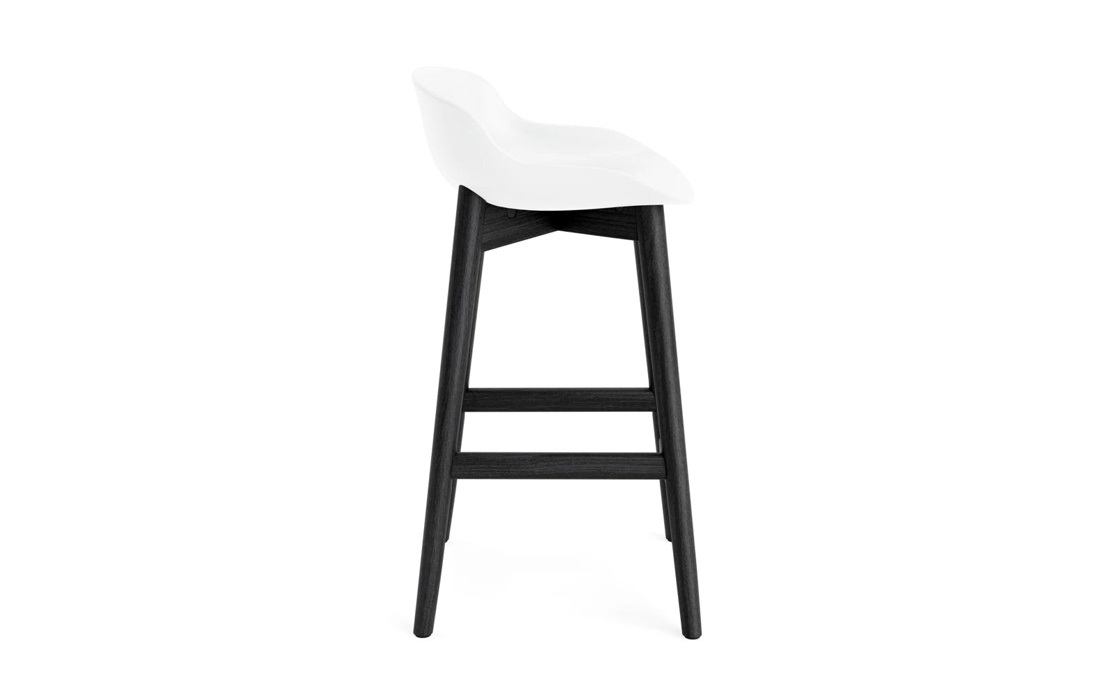 Stylischer Hyg Barhocker aus schwarzer Eiche und Weiß, perfekt für zeitgemäße Einrichtung, bietet Komfort und skandinavisches Design.