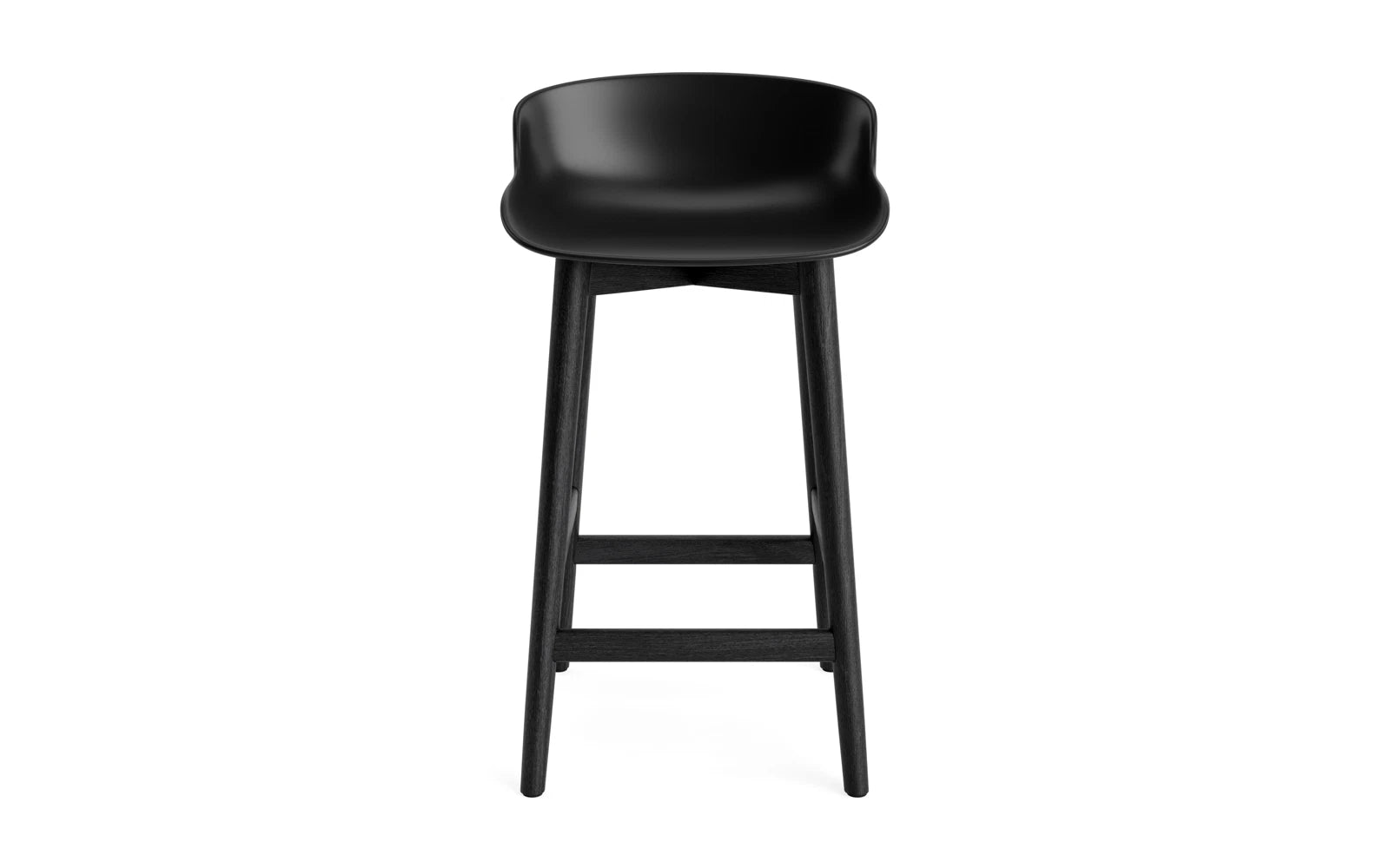 Stylischer Hyg Barhocker 65 cm aus schwarzer Eiche und robustem Stahl. Perfekt für moderne Küchen und Bars, vereint er skandinavische Eleganz mit Komfort.