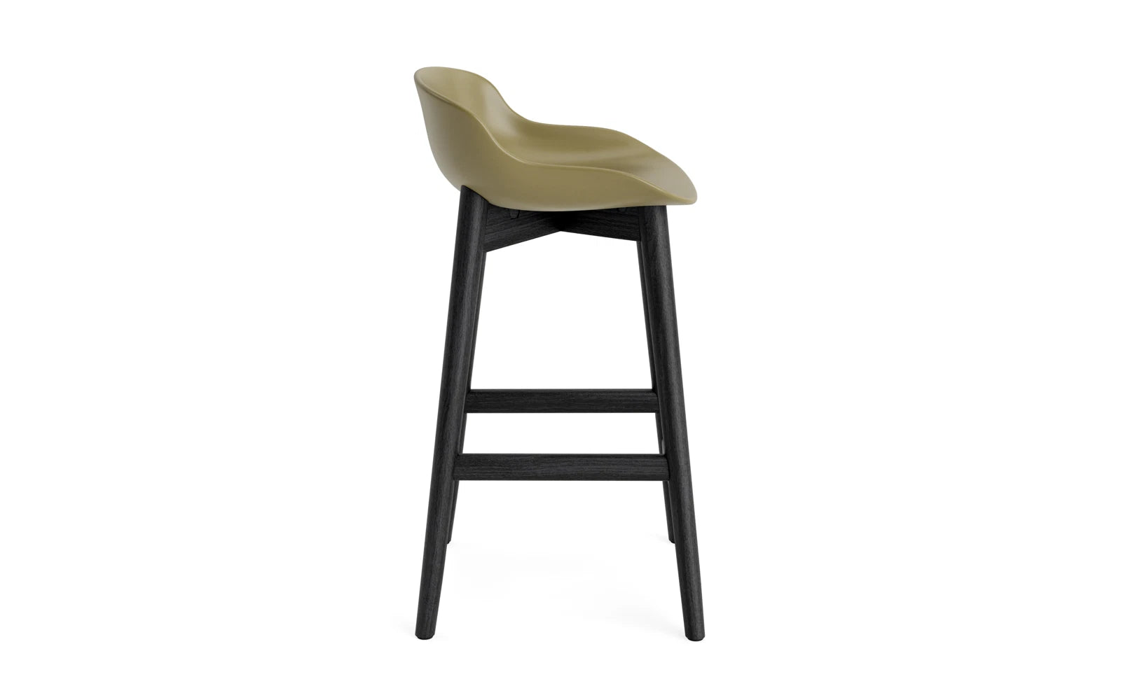 Stylischer Hyg Barhocker mit 65 cm Höhe in schwarzer Eiche und Olivenholz – ideal für moderne Bars und Essbereiche.