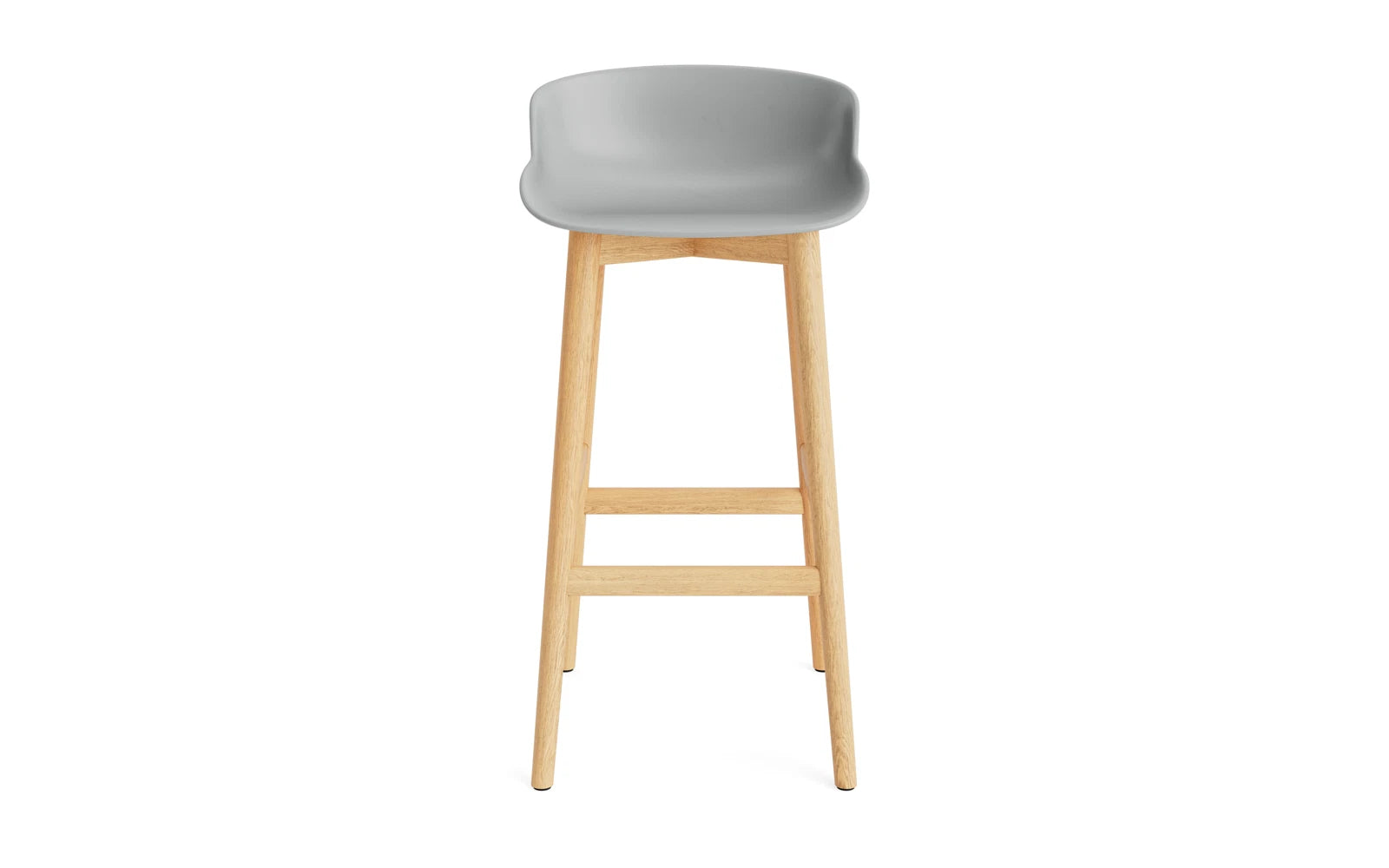 Eleganter Hyg Barhocker aus grauer Eiche, 75 cm hoch, perfekt für stilvolle Bar- und Kücheneinrichtungen mit skandinavischem Design.
