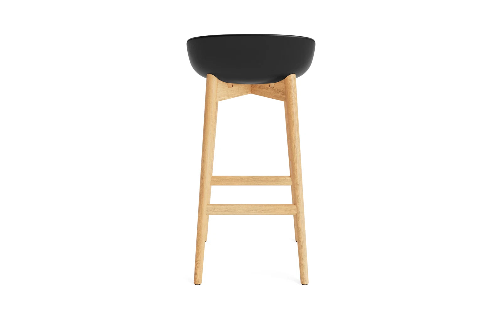 Stylischer Hyg Barhocker in Eiche Schwarz, 75 cm hoch, ideal für moderne Bars und Küchen, vereint Funktionalität und zeitloses Design.