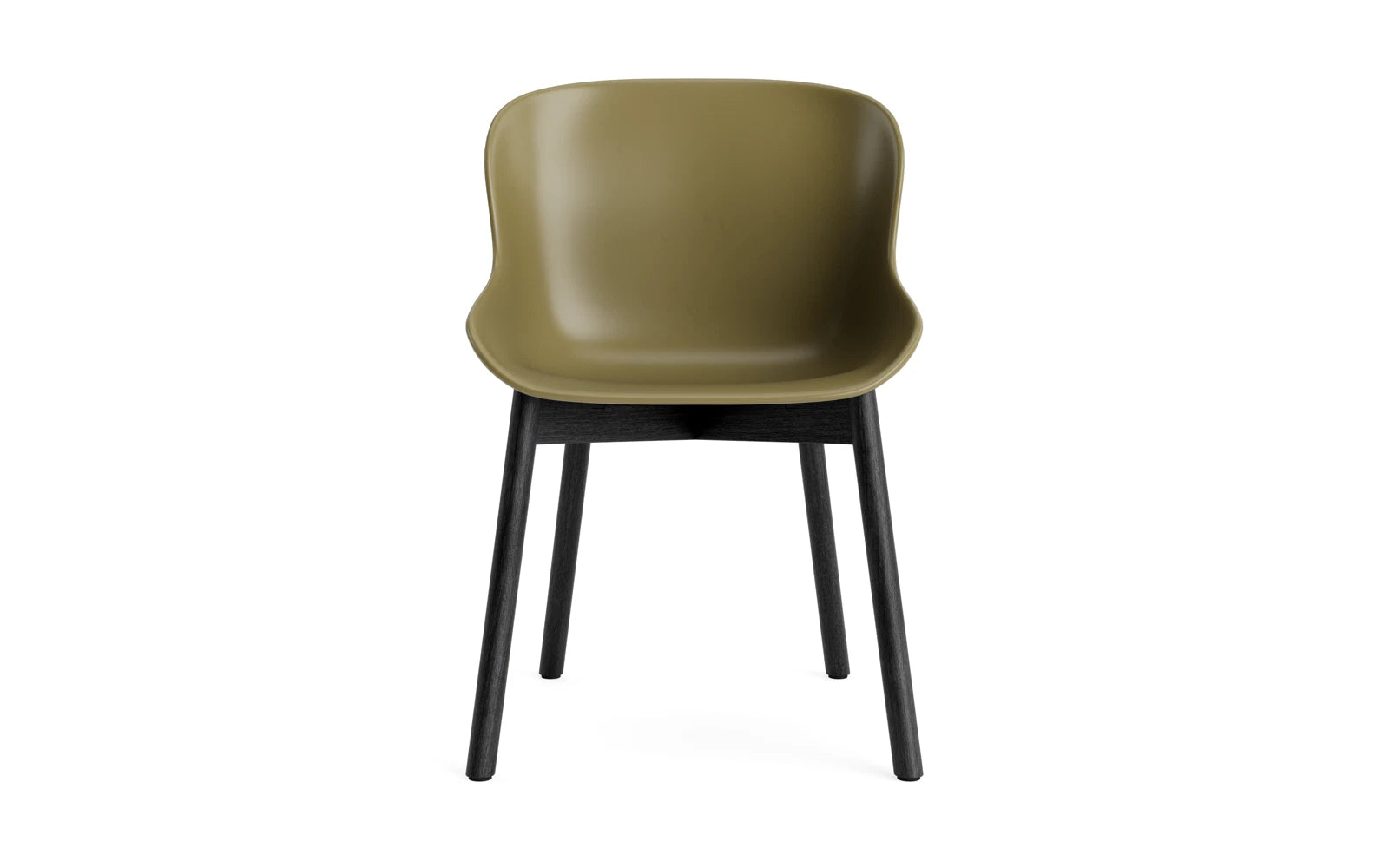Entdecken Sie den Hyg Stuhl in edler schwarzer Eiche und olivgrünem Bezug – ein modernes Designhighlight für Ihr Zuhause.