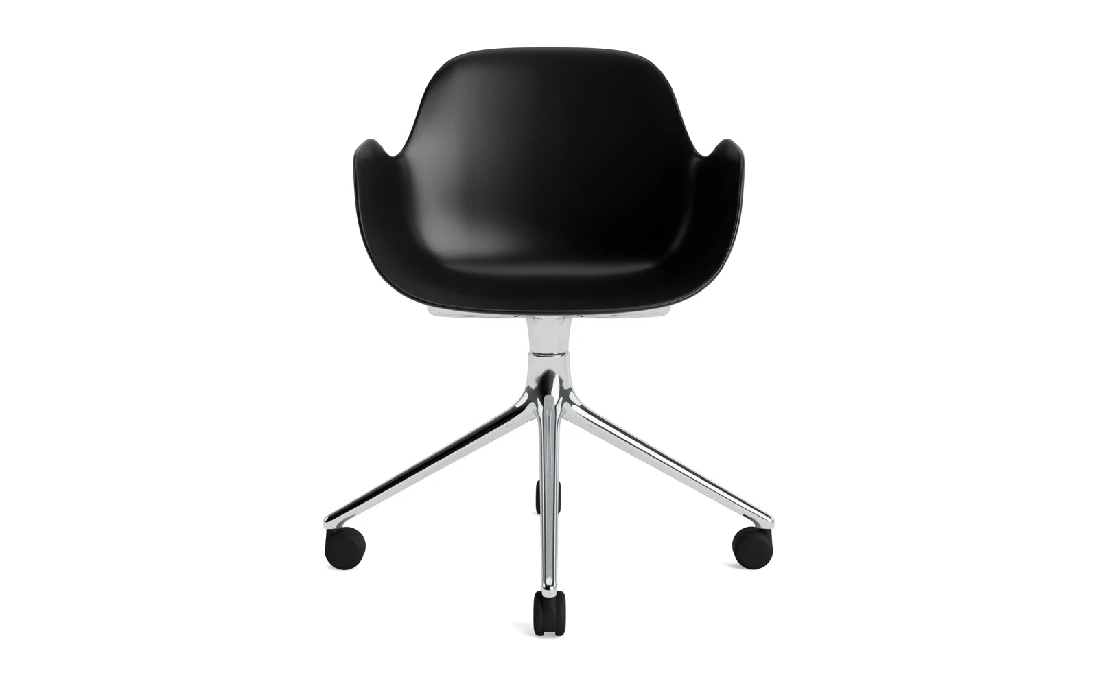 Eleganter Form Drehstuhl 4W in Aluminium und Schwarz von Normann Copenhagen – ideal für zeitgemäße Büros und Arbeitsbereiche.