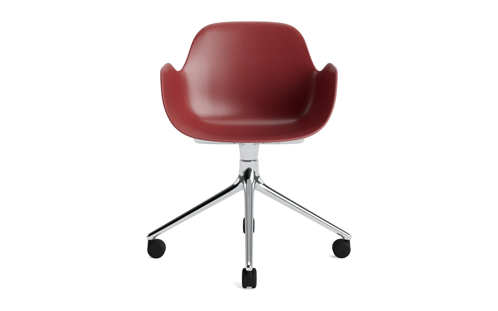 Moderner Form Drehstuhl 4W aus Aluminium in Rot von Normann Copenhagen – ideal für stilvolle Büros und kreative Arbeitsumgebungen.