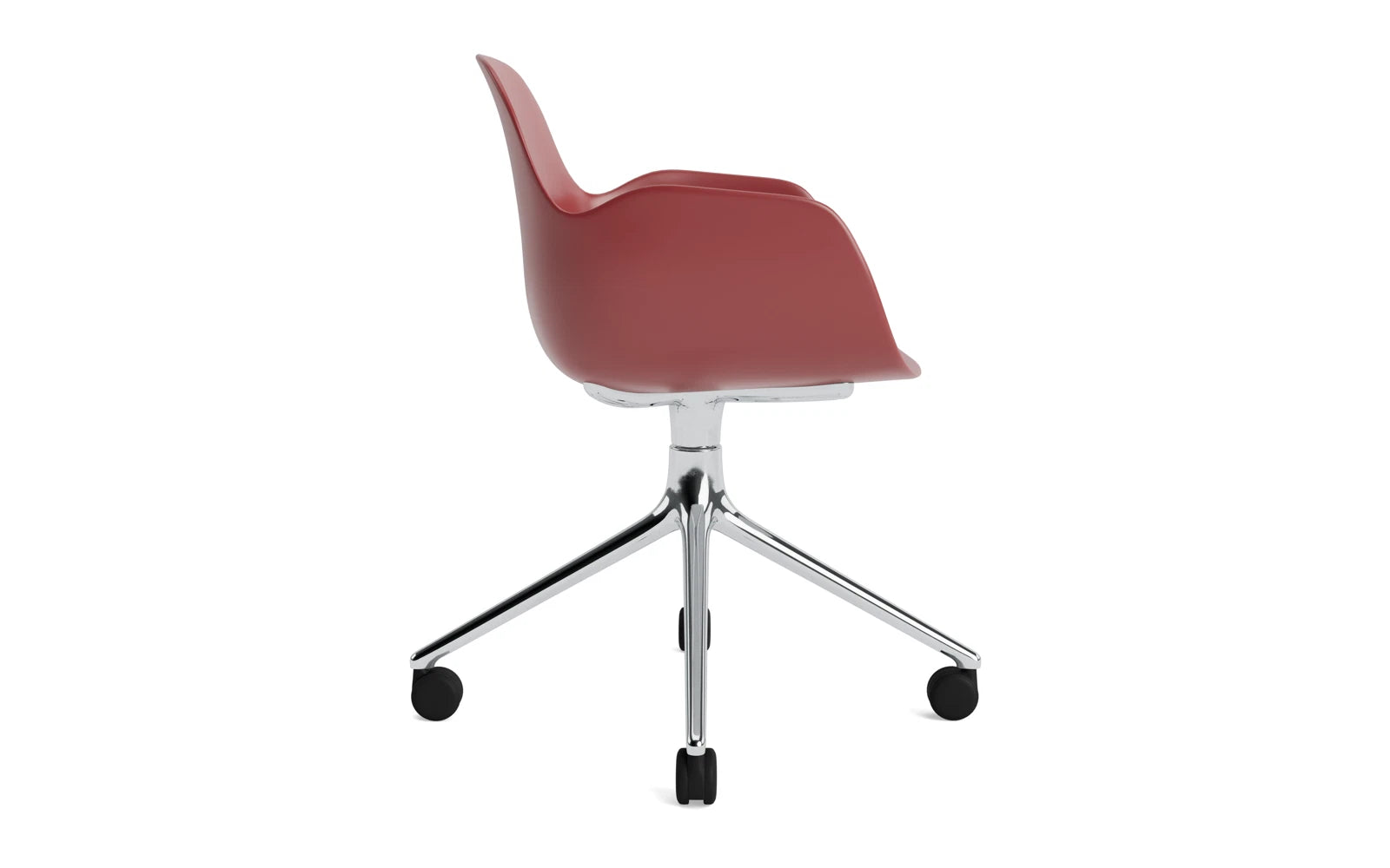 Eleganter roter Form Drehstuhl 4W aus Aluminium von Normann Copenhagen – perfekt für moderne Büros und inspirierende Arbeitsplätze.