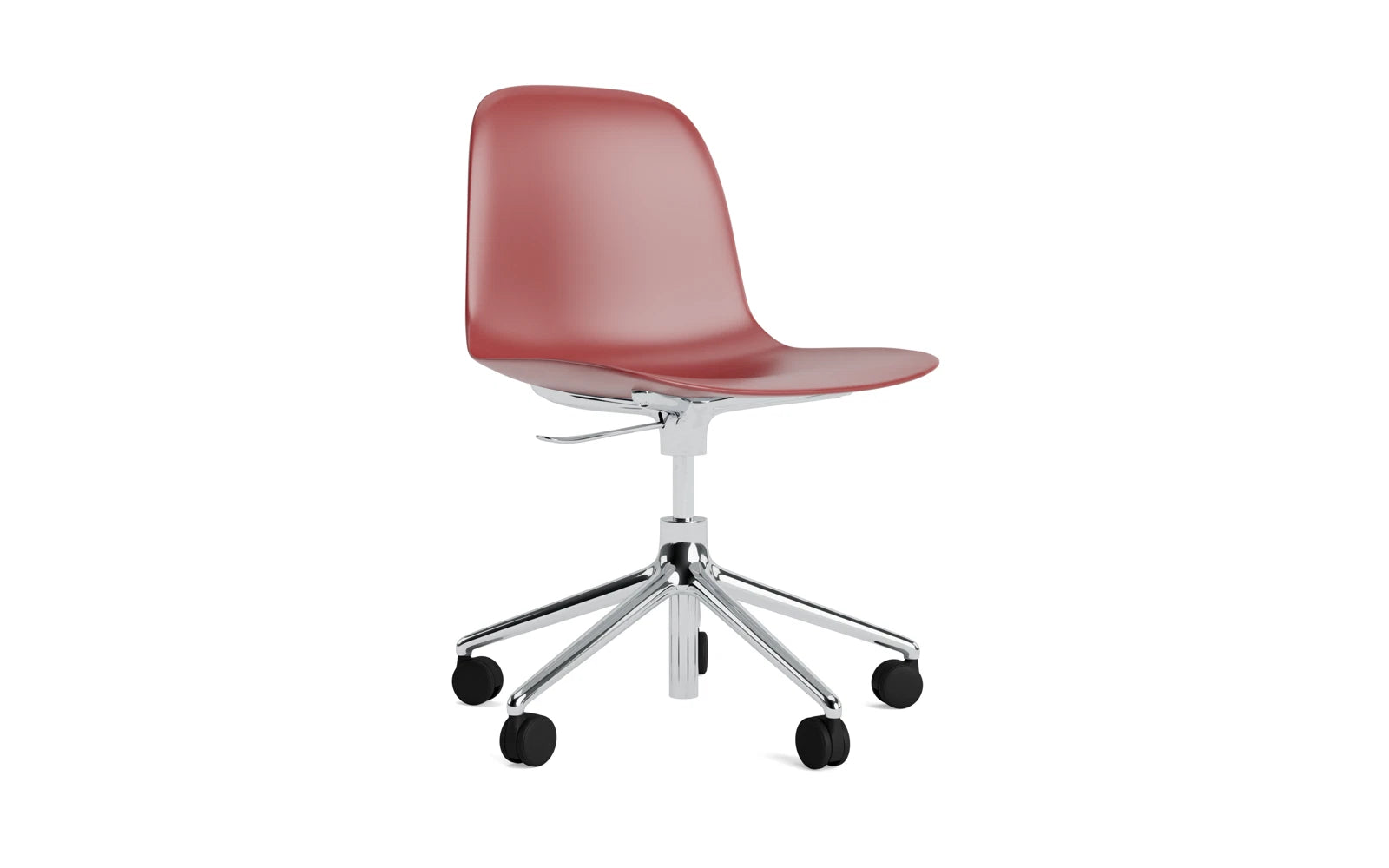 Moderner Dreh-Schalenstuhl mit Rollen von Normann Copenhagen, ideal für stilvolle Büros und komfortables Arbeiten.