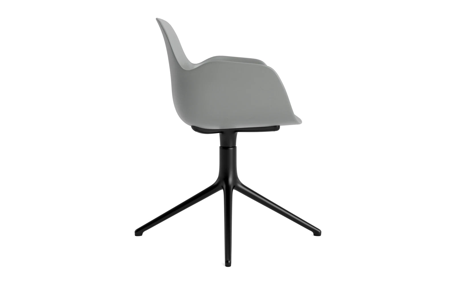 Eleganter Form Drehstuhl mit Armlehnen in Schwarz, ideal für Büros und moderne Essbereiche, vereint Komfort und zeitgenössisches Design.
