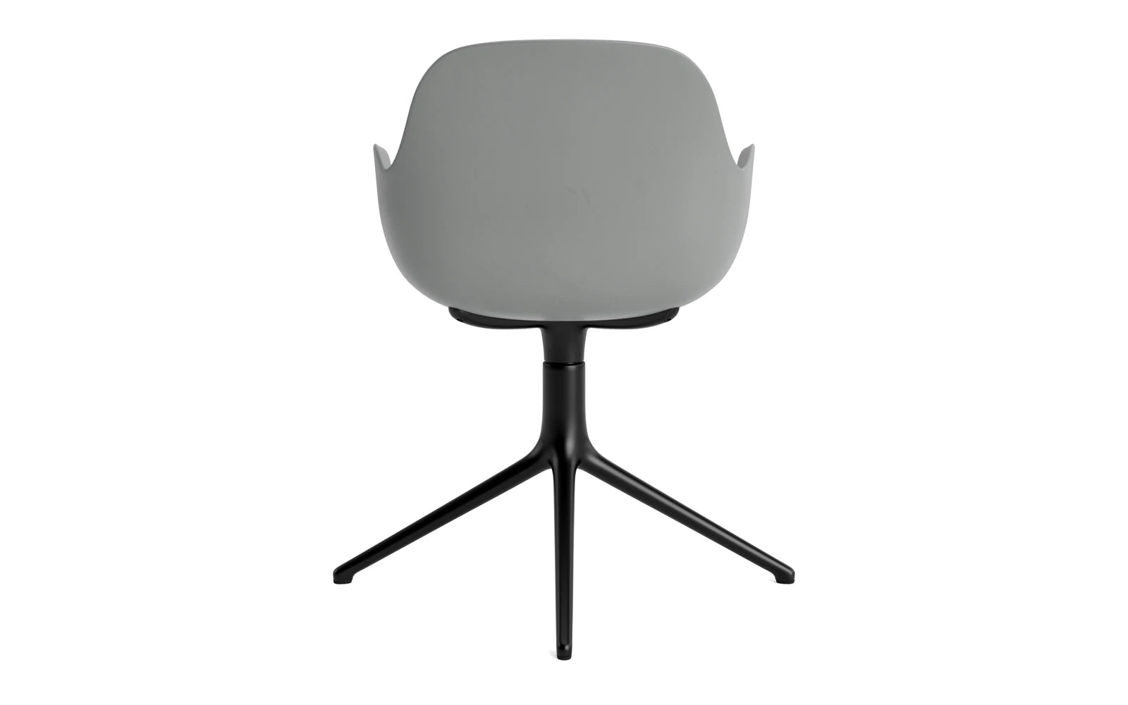 Moderner Form Drehstuhl mit Armlehnen in stilvollem Schwarz, perfekt für kreative Arbeitsumgebungen und stilvolle Esszimmer.