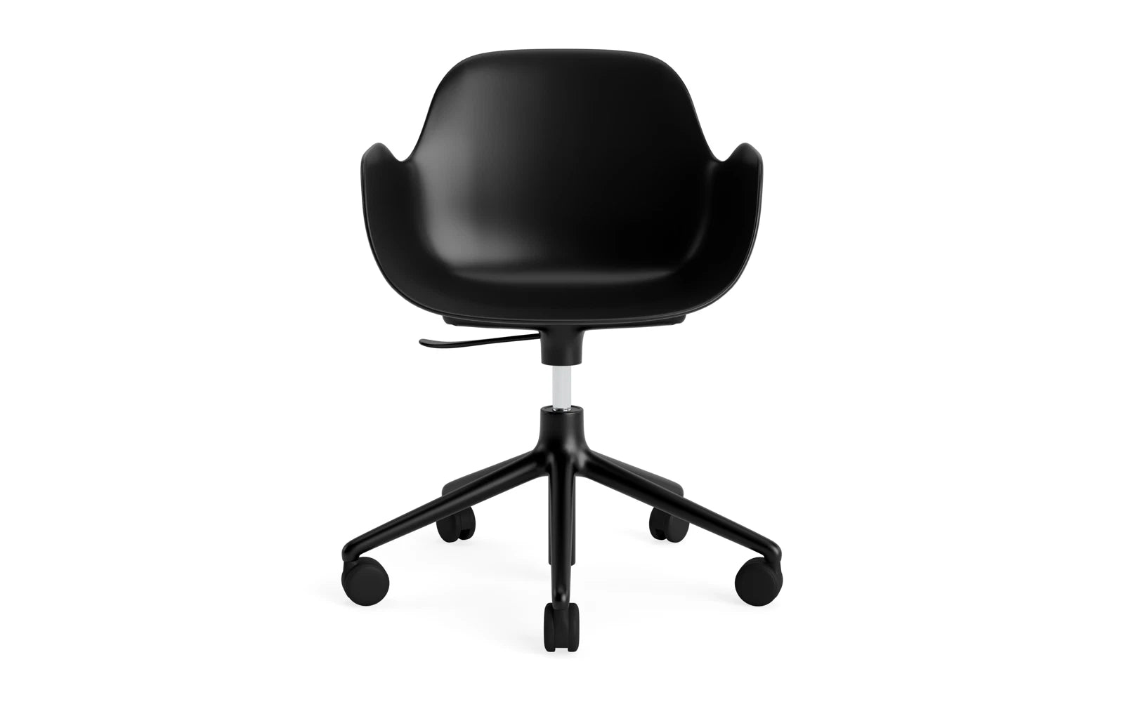 Moderner Bürostuhl mit ergonomischer Form und Armlehnen, ideal für stilvolle Arbeitsplätze und flexibles Sitzen.