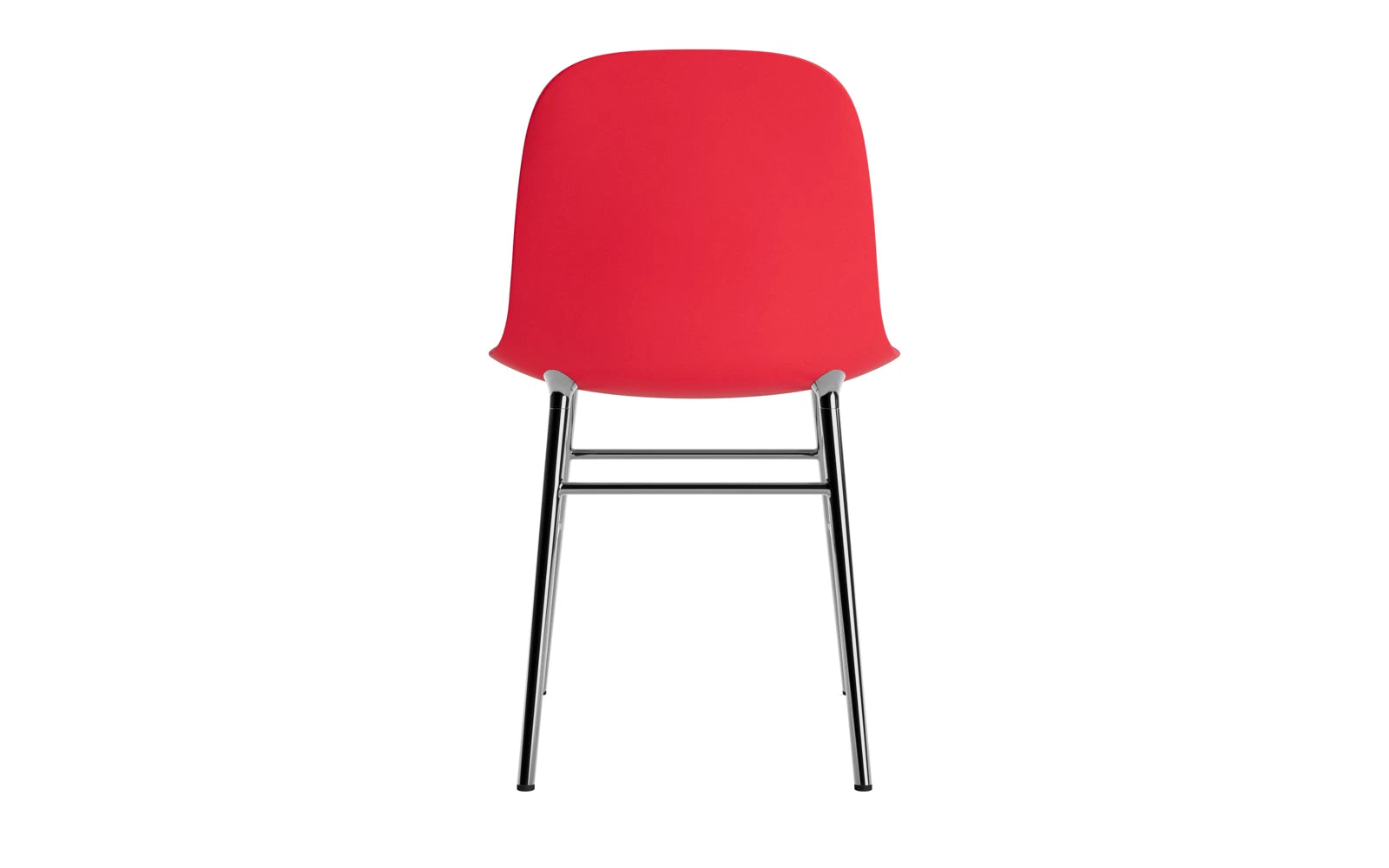 Der Form Stuhl in strahlendem Rot mit eleganten Chromakzenten – ein stilvolles Möbelstück für jeden Raum.
