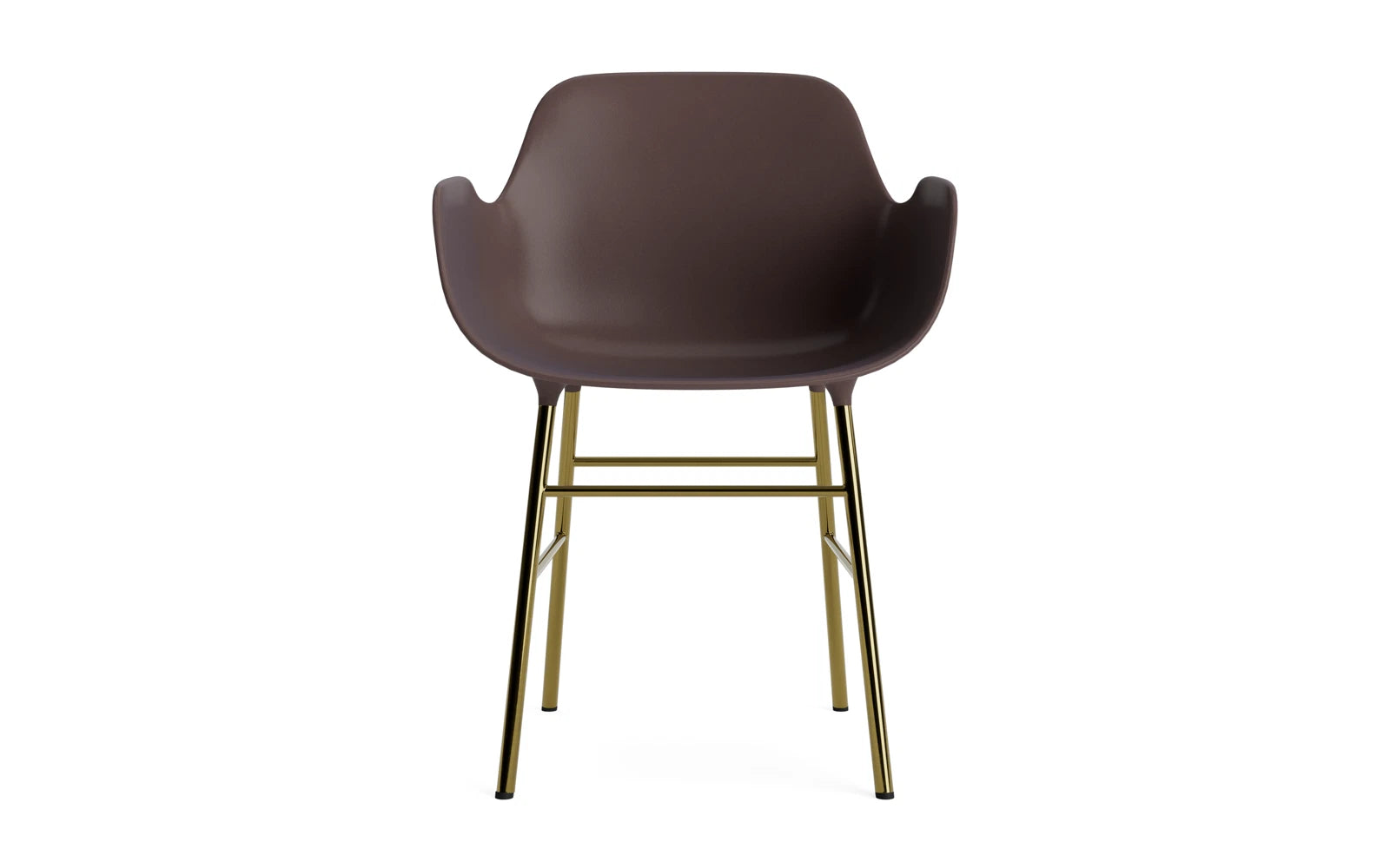 Eleganter Form Lehnstuhl in Messing und Braun von Normann Copenhagen, ideal für stilvolle Wohnräume und entspannte Momente.