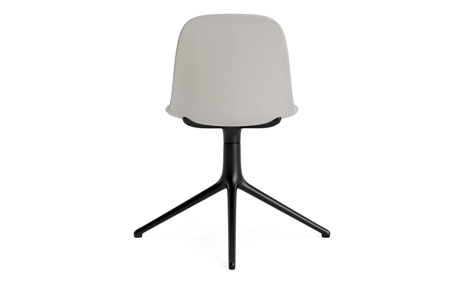 Stylischer Form Drehstuhl in warmem Grau mit schwarzem Aluminiumgestell – ideal für modernes Wohnen und Büroeinrichtungen.