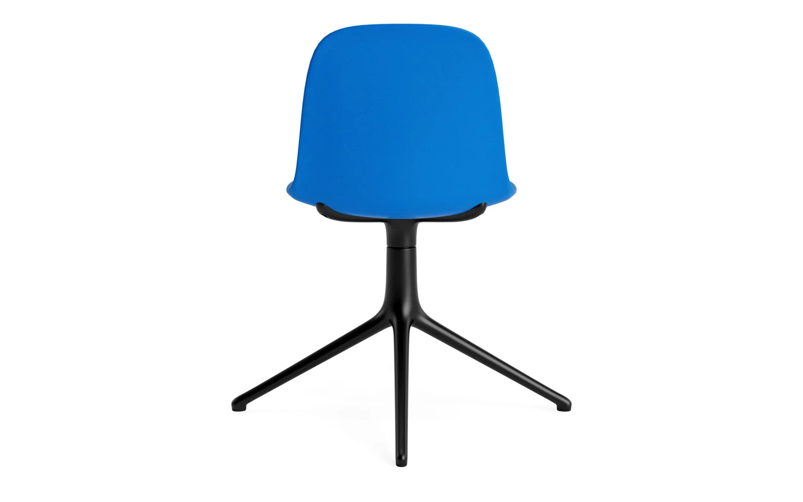 Moderner Form Drehstuhl in leuchtendem Blau mit robustem schwarzem Aluminiumgestell – perfekt für stilvolle Büros und kreative Arbeitsräume.