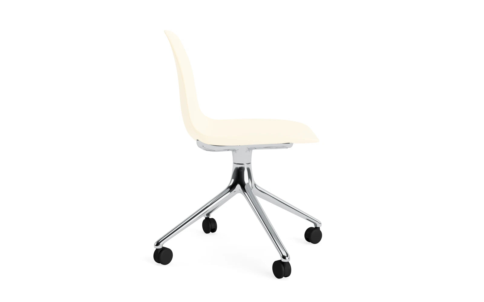Moderner Form Drehstuhl 4W aus leichtem Aluminium in Creme, perfekt für stilvolle Büros und Wohnbereiche, bietet hohen Sitzkomfort und ansprechendes Design.
