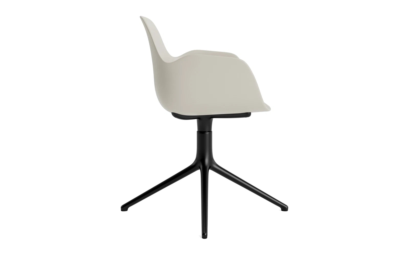 Eleganter Drehstuhl in Hellgrau mit schwarzem Aluminiumrahmen, ideal für moderne Büros und stilvolle Arbeitsplätze.