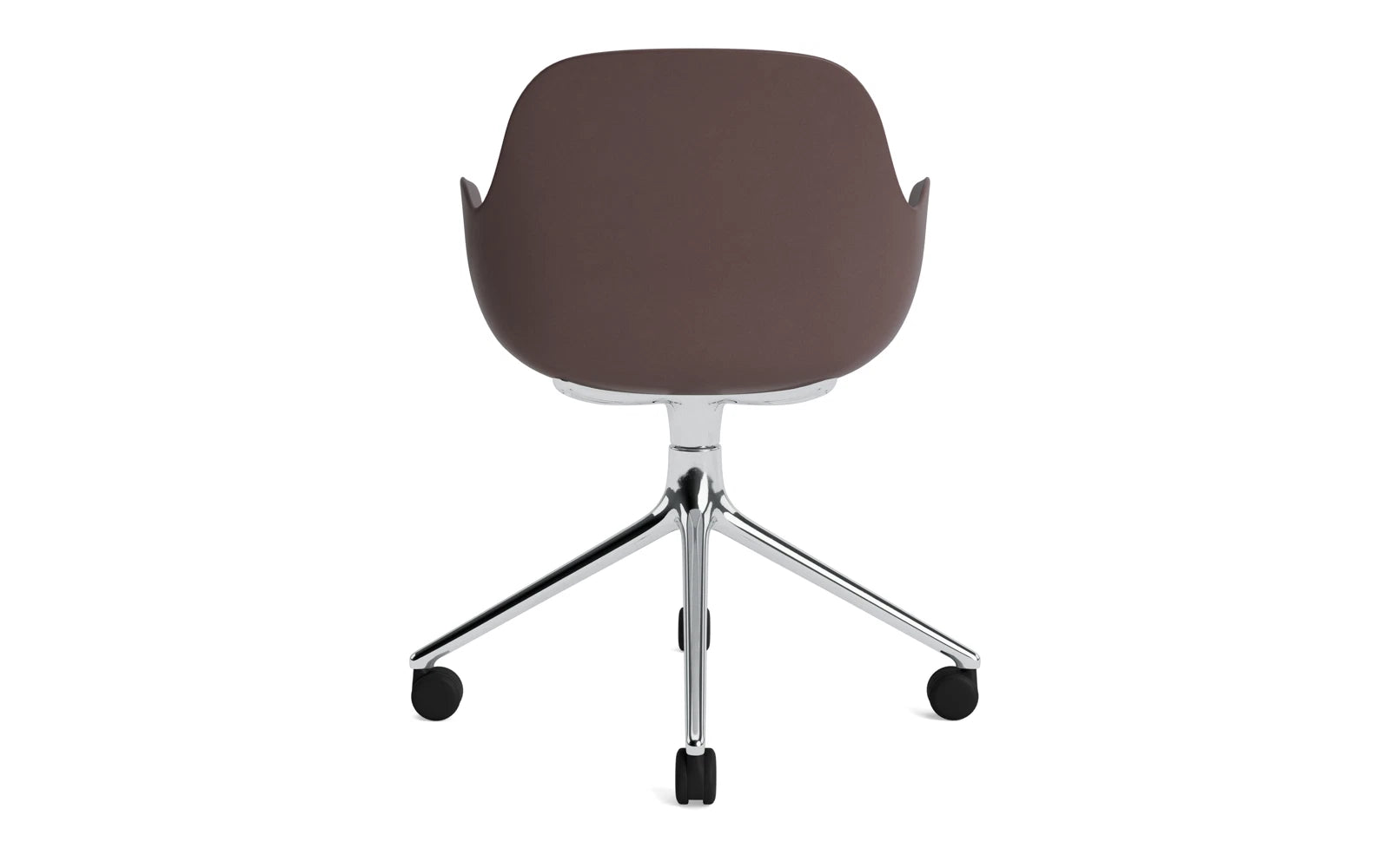 Moderner Form Drehstuhl 4W von Normann Copenhagen, gefertigt aus Aluminium und braunem Stoff, perfekt für stilvolle Büros.
