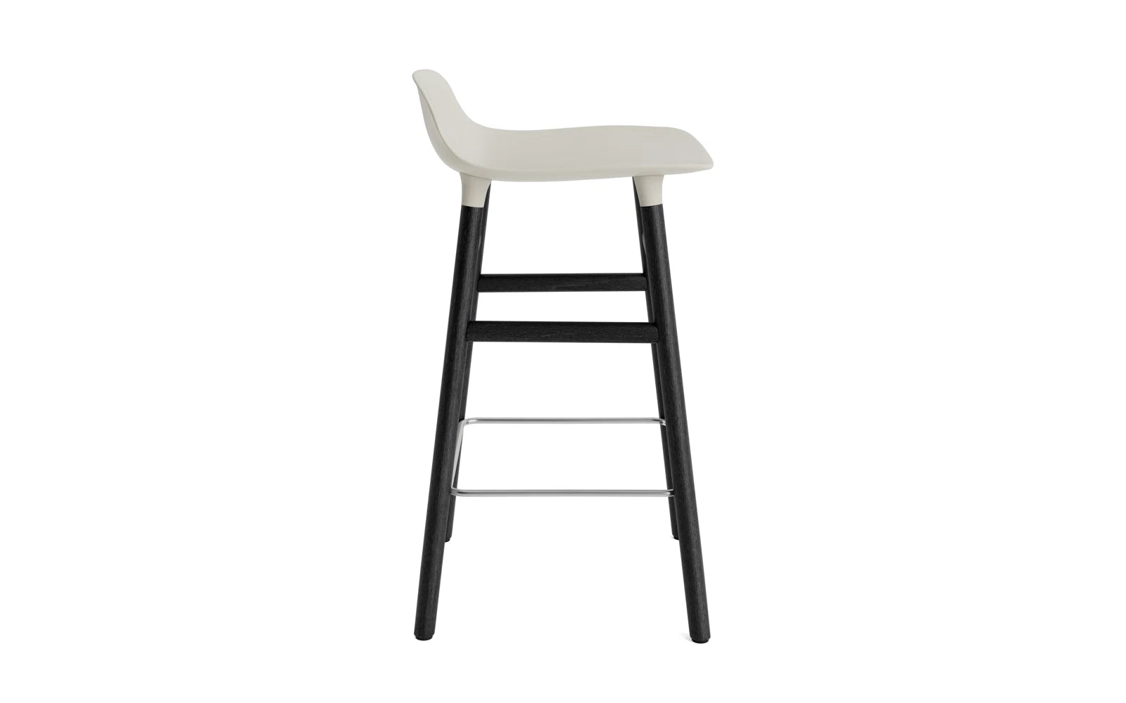 Eleganter Form Barstuhl in hellgrau und schwarz, 65 cm hoch, ideal für moderne Bars und Küchen, vereint Komfort und zeitloses Design.