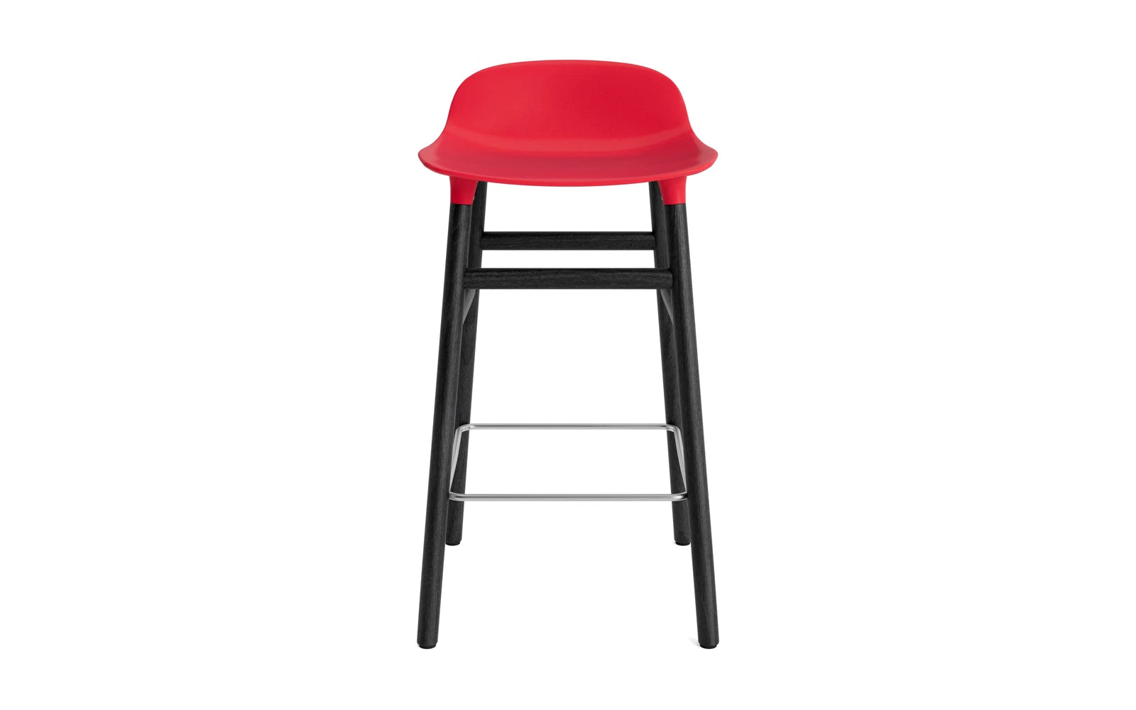 Der Form Barstuhl von Normann Copenhagen in strahlendem Rot und elegantem Schwarz – ein modernes Highlight für Ihre Einrichtung.