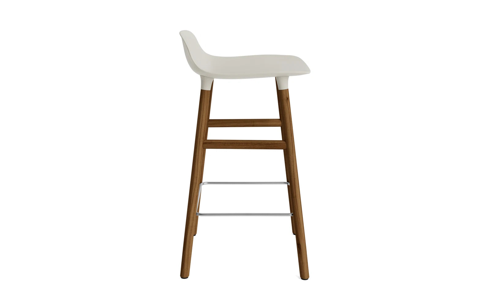 Eleganter Form Barstuhl in Hellgrau mit Walnuss-Finish, ideal für moderne Wohnräume und Bars, Höhe 65 cm.