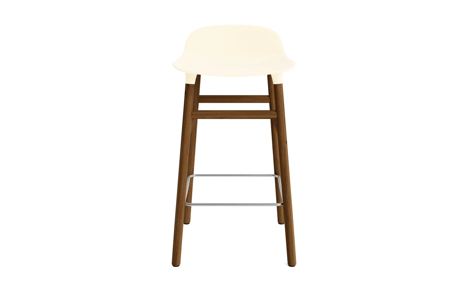 Moderner Form Barstuhl in Creme und Walnuss, 65 cm hoch, ideal für stilvolle Bars und Essbereiche, vereint Komfort und Design.