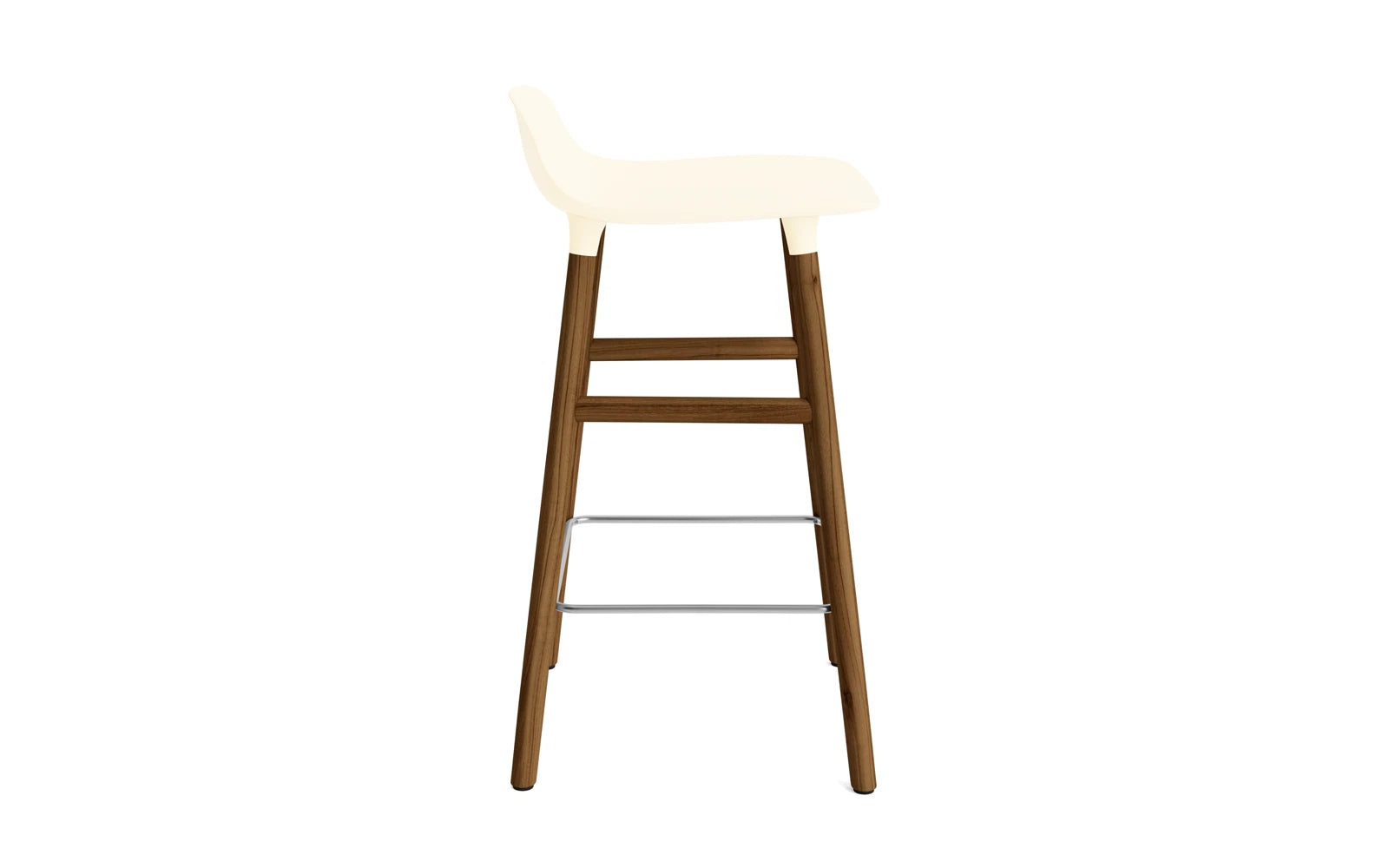 Stilvoller Barstuhl in Creme und Walnuss, perfekt für zeitgemäße Einrichtungen, mit einer Sitzhöhe von 65 cm für optimalen Komfort.