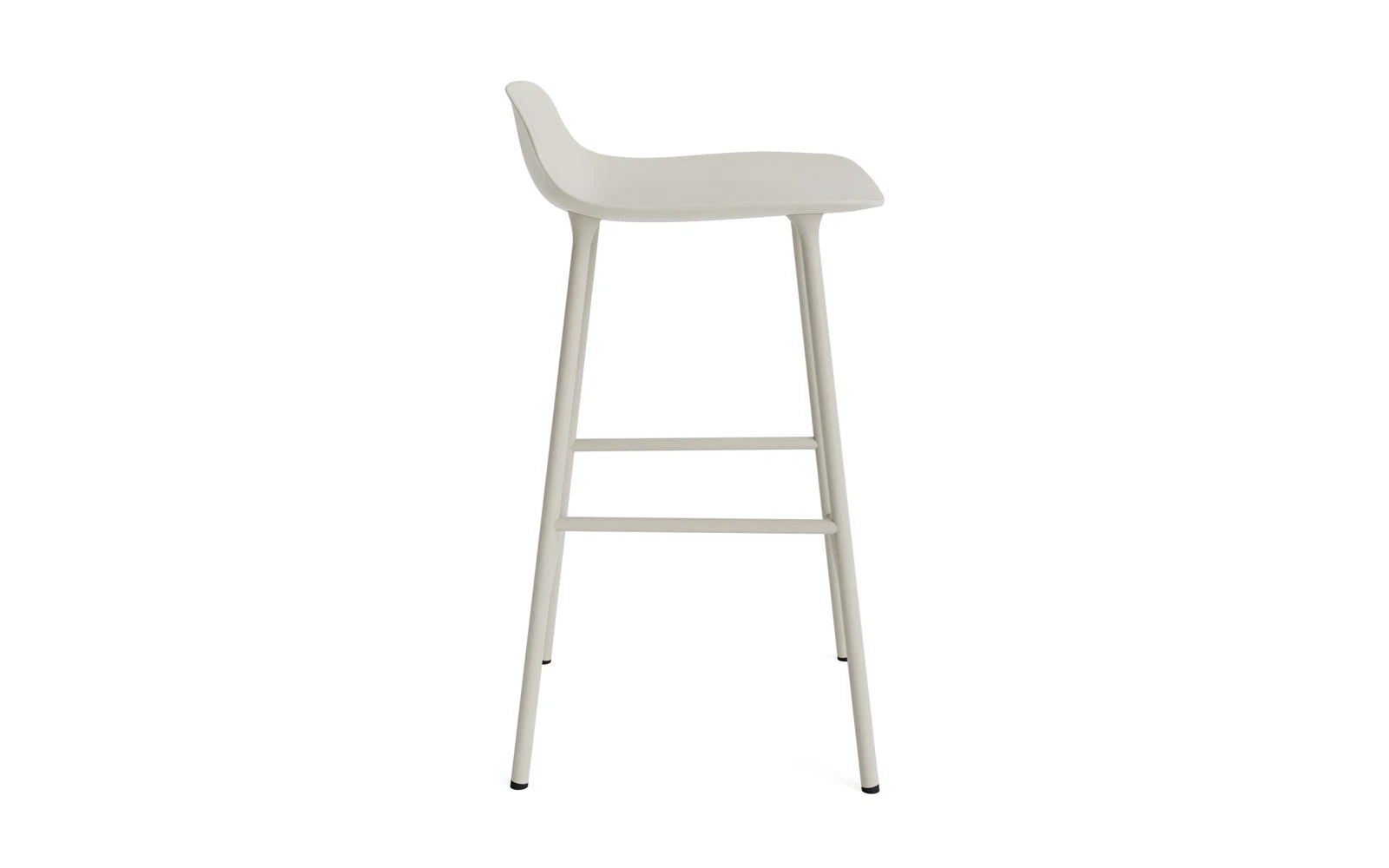 Stylischer Form Barstuhl in hellgrau mit 65 cm Höhe und robustem Stahlgestell von Normann Copenhagen – perfekt für moderne Bars und Küchen.