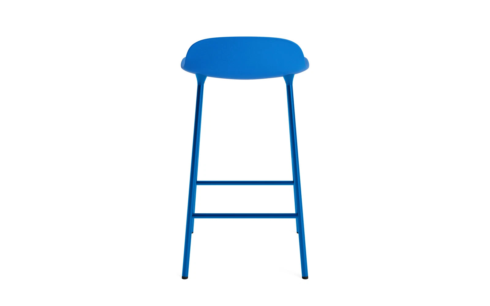 Eleganter Form Barstuhl in leuchtendem Blau und stabilem Stahl, ideal für stilvolle Bars und moderne Wohnräume.