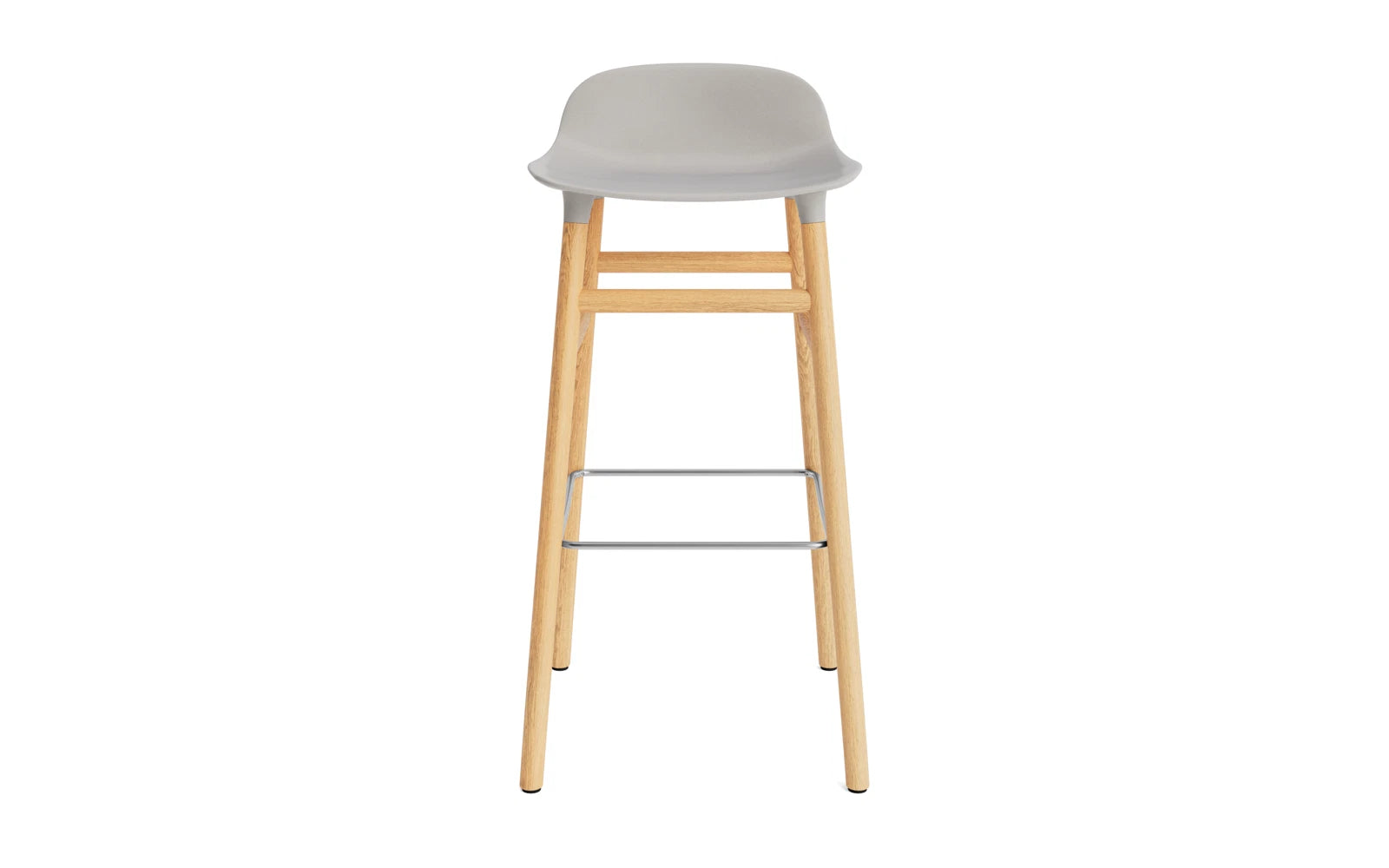 Moderner Barstuhl in warmem Grau mit Eichelementen, perfekt für stilvolle Einrichtungen und gemütliche Barbereiche.