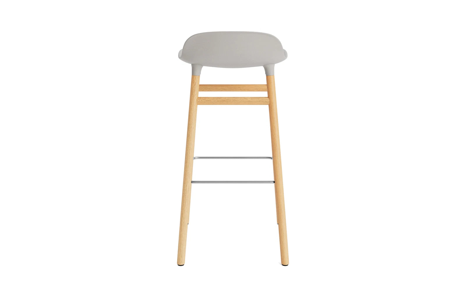 Eleganter Barstuhl in warmem Grau mit Eiche, ideal für trendige Wohnräume und einladende Bars, vereint Komfort und modernes Design.
