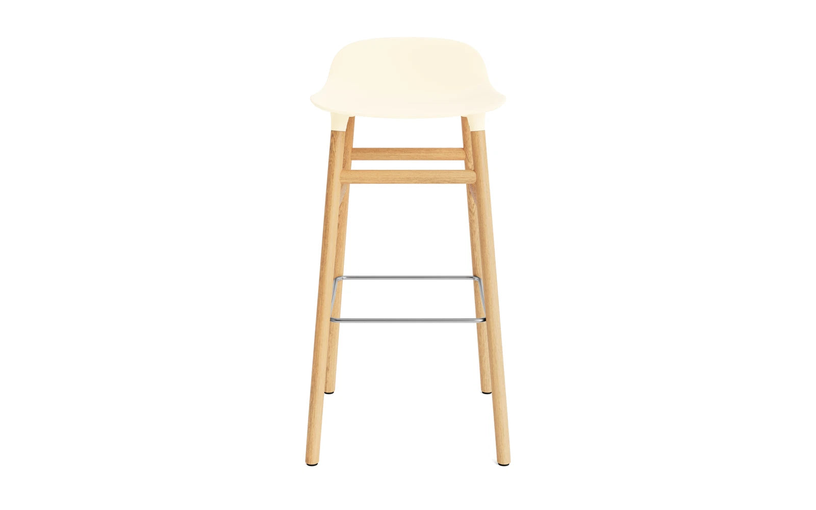 Eleganter Form Barstuhl in Creme und Eiche, 75 cm hoch, ideal für stilvolle Bars und moderne Wohnräume.