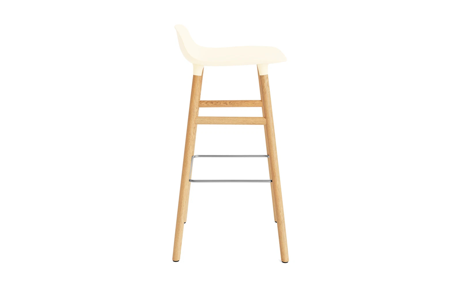 Eleganter Form Barstuhl in Creme und Eiche, 75 cm hoch, ideal für moderne Wohnräume und Bars, vereint skandinavische Ästhetik mit Funktionalität.