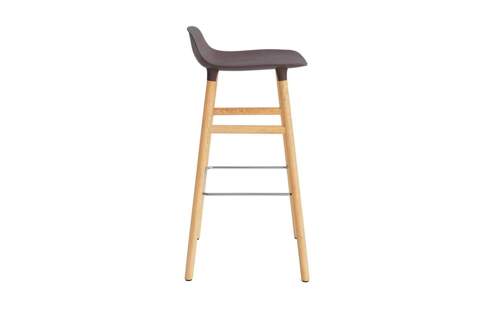 Stylischer Form Barstuhl in braun/Eiche von Normann Copenhagen, ideal für moderne Bars und Essbereiche, 75 cm hoch.