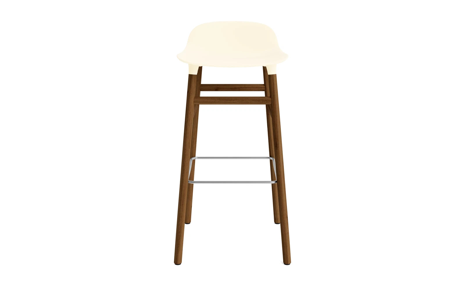 Eleganter Form Barstuhl in Creme und Walnuss, 75 cm hoch, ideal für moderne Bars und Essbereiche, vereint Funktionalität und Ästhetik.