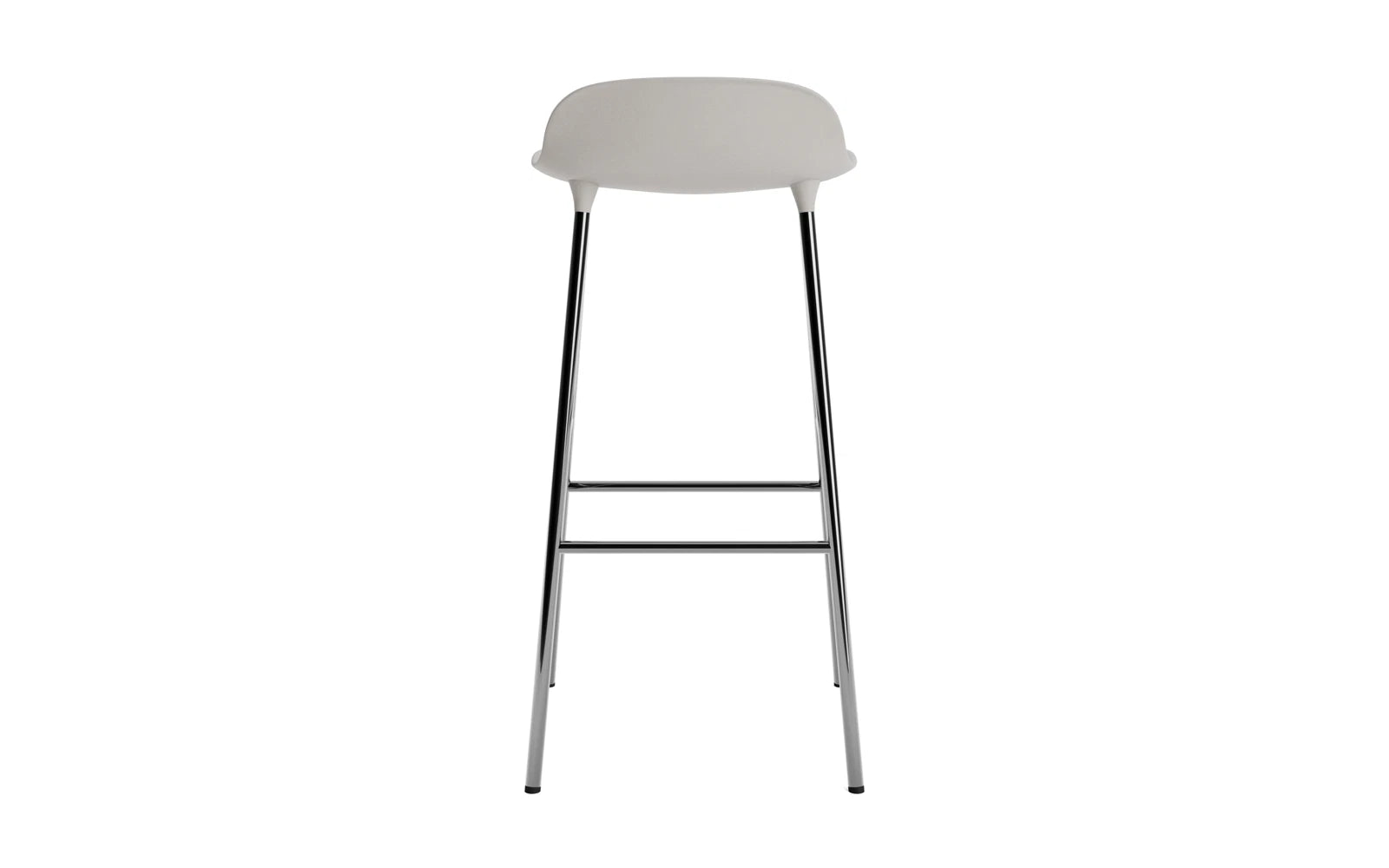 Moderner Form Barstuhl in warmem Grau mit glänzenden Chrombeinen, ideal für stilvolle Bars und Küchen, bietet Komfort und Eleganz.