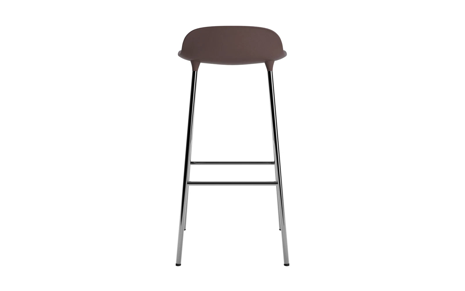 Entdecken Sie den eleganten Form Barstuhl in Braun und Chrom von Normann Copenhagen – stilvoll und komfortabel für jede Bar oder Küche.
