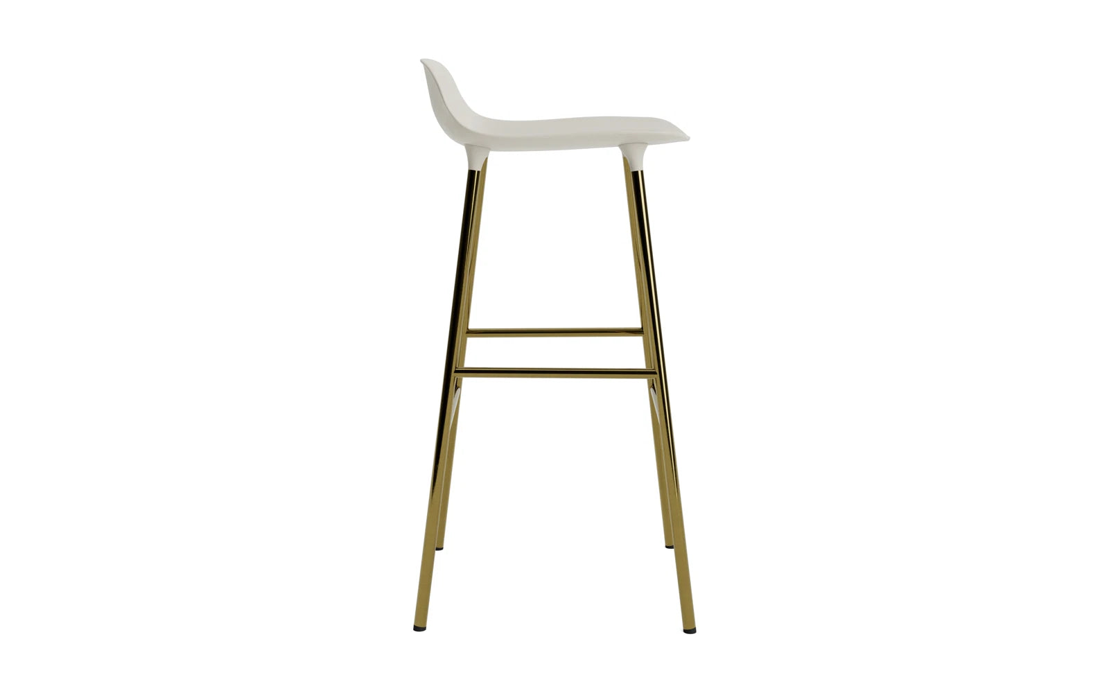 Eleganter Form Barstuhl in hellgrauem Messing, 75 cm hoch, von Normann Copenhagen – ideal für stilvolle Bars und moderne Wohnräume.