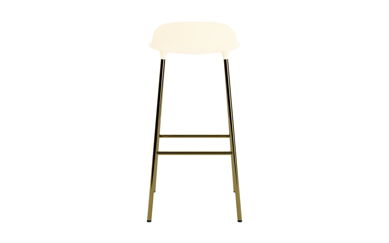 Entdecken Sie den Form Barstuhl von Normann Copenhagen in edlem Messing und sanftem Creme – ein stilvolles Möbelstück für jeden Barbereich.