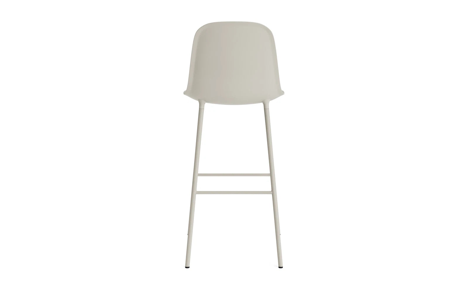 Entdecken Sie den eleganten Form Barstuhl von Normann Copenhagen in hellgrauem Stahl. Ideal für moderne Barbereiche und stilvolle Essplätze.
