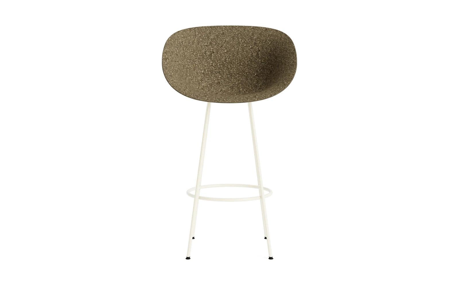 Moderner Mat Barstuhl mit 75 cm Höhe, Armlehnen und cremefarbener Polsterung, kombiniert mit robustem Stahl und natürlichem Seegras für ein zeitgemäßes Ambiente.