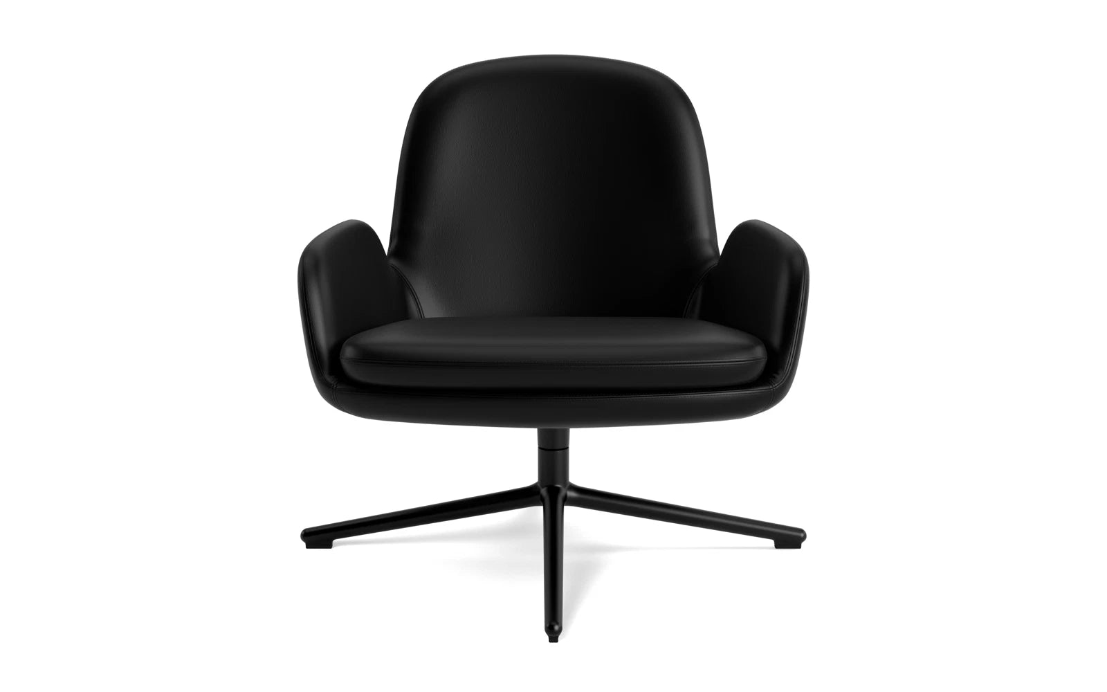 Stylischer Era Lounge-Sessel mit niedrigem Drehgestell aus schwarzem Aluminium und hochwertigem Ultra Leder für modernes Wohndesign.