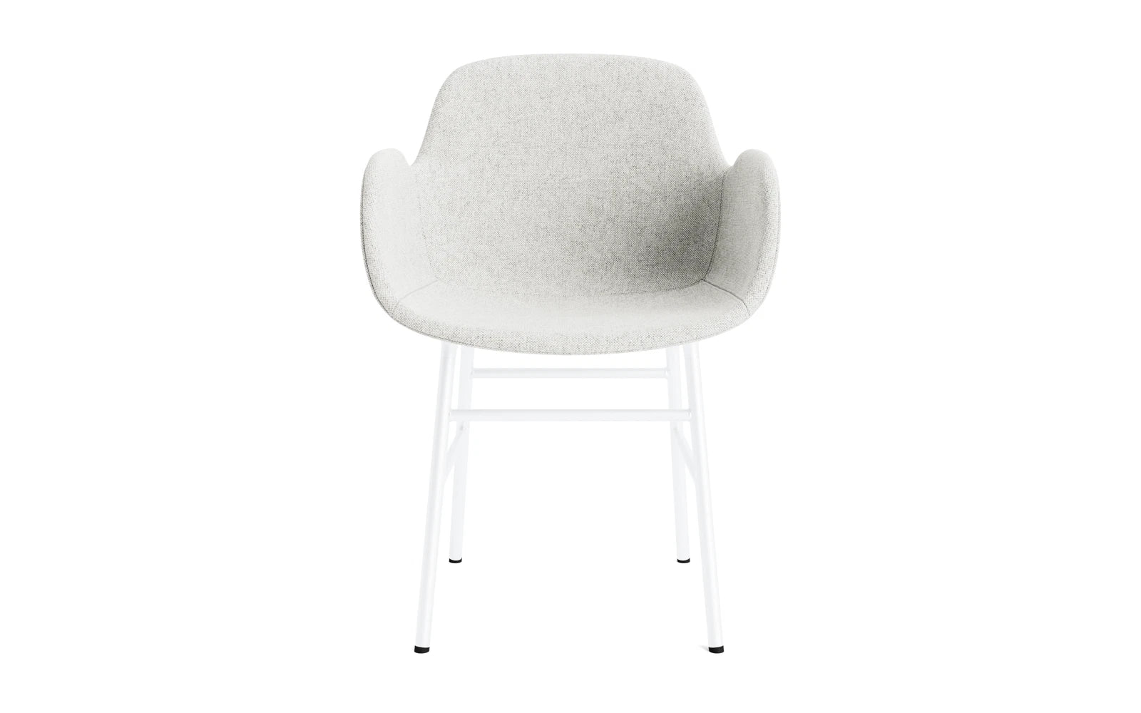 Eleganter Form Lehnstuhl von Normann Copenhagen in Weiß, gepolstert und mit stilvollem Stahlrahmen – ideal für zeitgemäße Wohnräume.